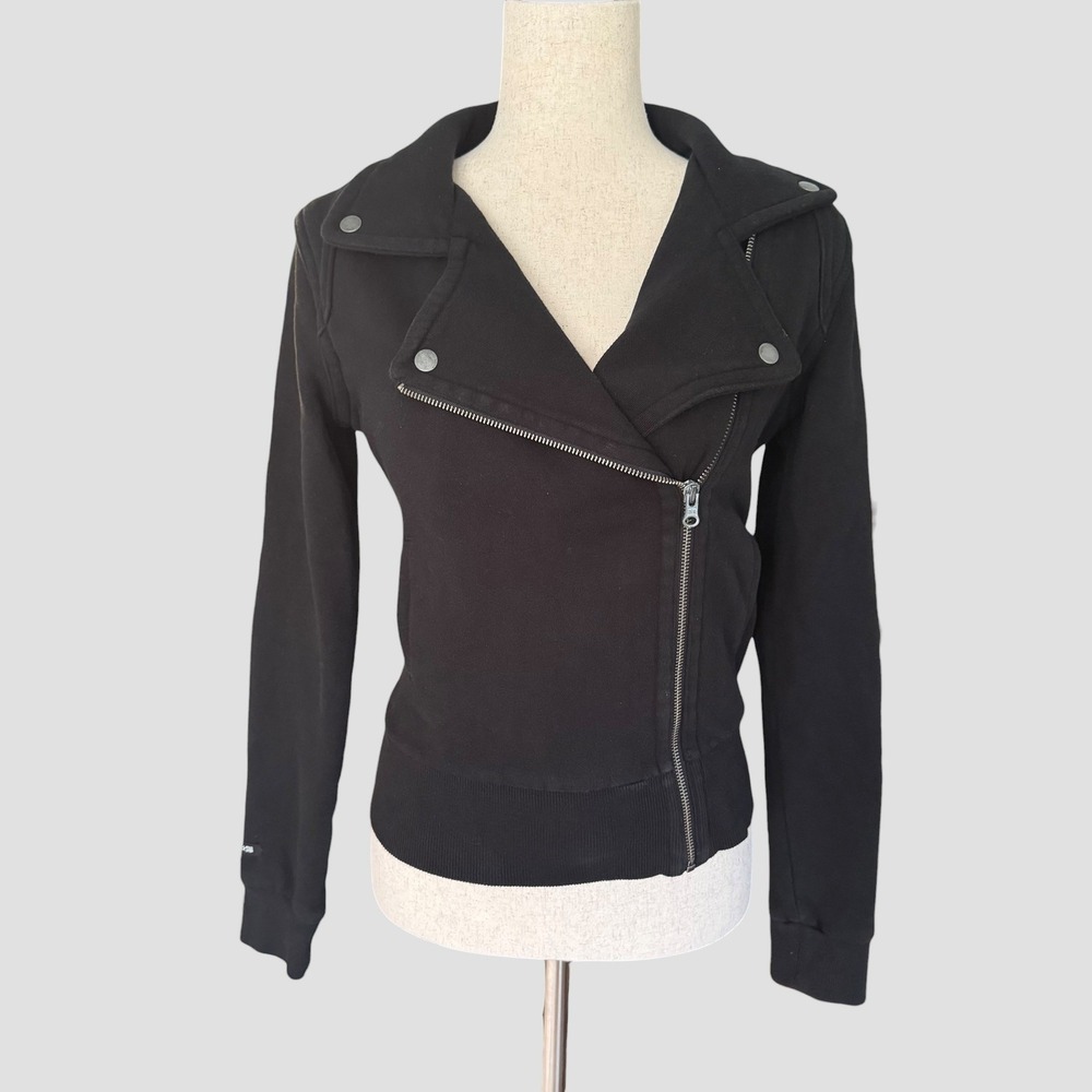 Converse One Star Black Moto Sweatshirt Jacket Asymmetrical Zip Fleece XS edgy